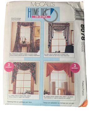 McCall's Home Dec 8078 Pattern Window Treatments Swag & Jabot Designs Uncut